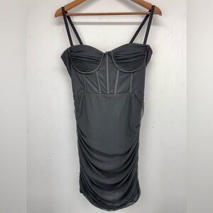 Rosedress size Large Women’s Black Mesh Ruched Corset Bodycon Mini Dress